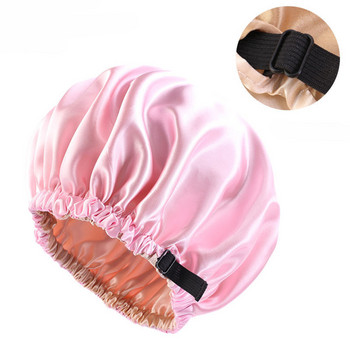 Σατέν σκουφάκι μαλλιών για ύπνο αόρατο επίπεδο απομίμηση μεταξιού στρογγυλό γυναικείο καπέλο νυχτερινής περιποίησης κεφαλής διπλής στρώσης με κουμπί προσαρμογής