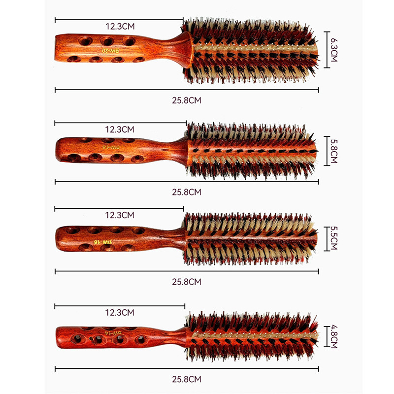 Τρίχες ίσια χτένα μαλλιών Ξύλινη λαβή κύλινδρος τρίχα λεία χτένα κυλίνδρου κυματιστή σγουρή βούρτσα μαλλιών Χτένισμα κομμωτηρίου για μπούκλες