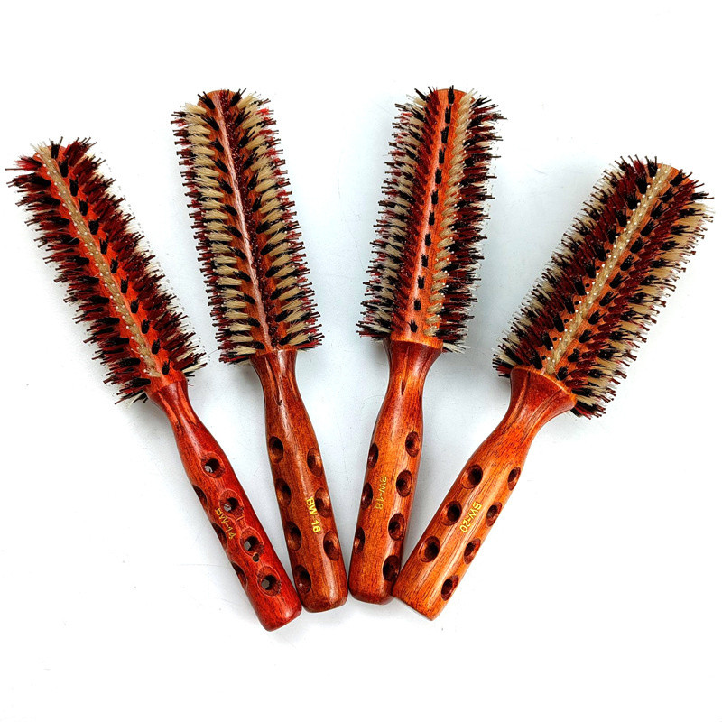 Τρίχες ίσια χτένα μαλλιών Ξύλινη λαβή κύλινδρος τρίχα λεία χτένα κυλίνδρου κυματιστή σγουρή βούρτσα μαλλιών Χτένισμα κομμωτηρίου για μπούκλες