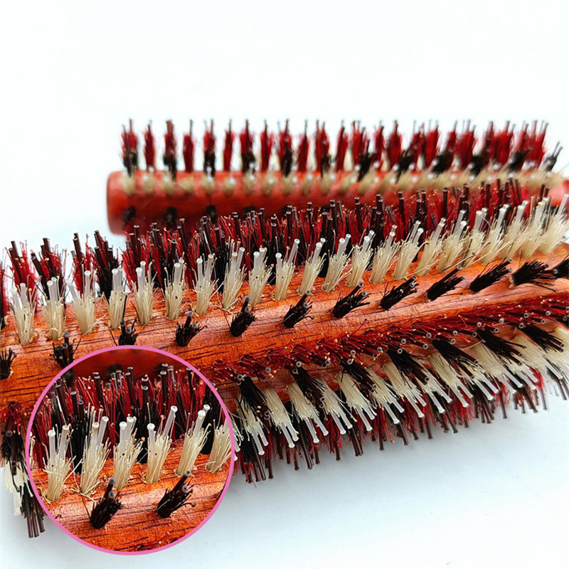 Τρίχες ίσια χτένα μαλλιών Ξύλινη λαβή κύλινδρος τρίχα λεία χτένα κυλίνδρου κυματιστή σγουρή βούρτσα μαλλιών Χτένισμα κομμωτηρίου για μπούκλες