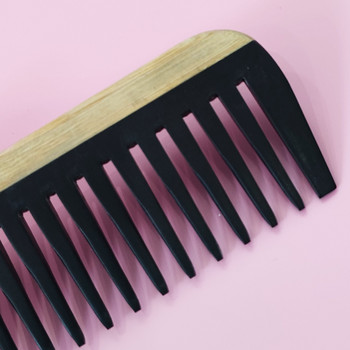 Екологично чист гребен за коса от бамбуково дърво с широки зъби, антистатичен, грижа за косата, здрав масажен джобен гребен, 1 бр.