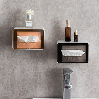 Прозрачна перфорирана монтирана на стена кутия за тоалетни кърпички Чекмедже за хартия в домашната всекидневна Долно окачена кутия за съхранение на кърпички