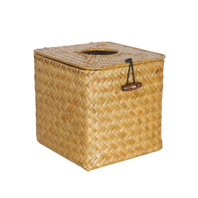 Mugav paberkarp õlgedest kootud paberikonteiner Erksate värvidega, ruudukujuline, ümmargune avatav salvrätikukarp, lihtne uuesti täita