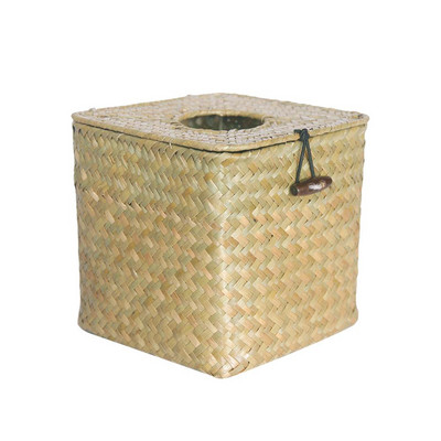 Mugav paberkarp õlgedest kootud paberikonteiner Erksate värvidega, ruudukujuline, ümmargune avatav salvrätikukarp, lihtne uuesti täita