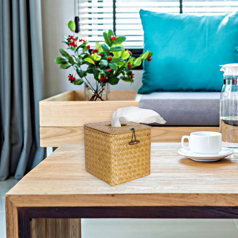 Mugav paberkarp õlgedest kootud paberikonteiner Erksate värvidega, ruudukujuline, ümmargune avatav salvrätikukarp, lihtne uuesti täita