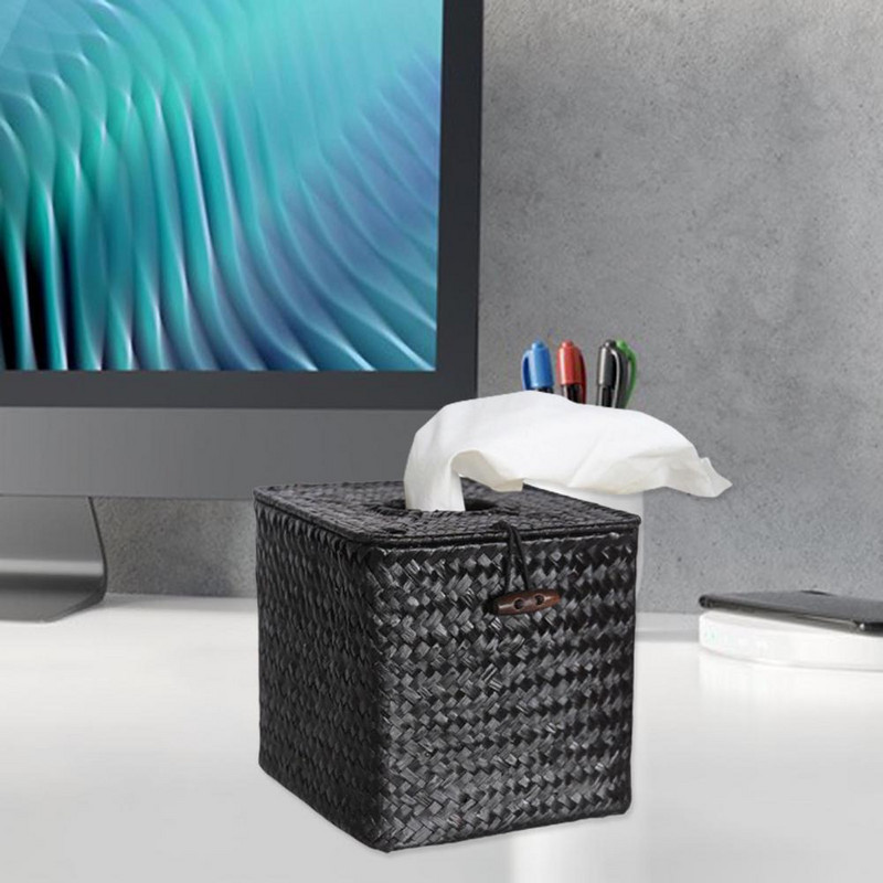 Mugav paberkarp õlgedest kootud paberikonteiner Erksate värvidega, ruudukujuline, ümmargune avatav salvrätikukarp, lihtne uuesti täita