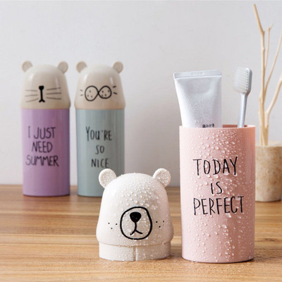 Wash Cup Travel Φορητό Cartoon Bear Couple Organizer οδοντόβουρτσα στοματικό κουτί αποθήκευσης οδοντόβουρτσας