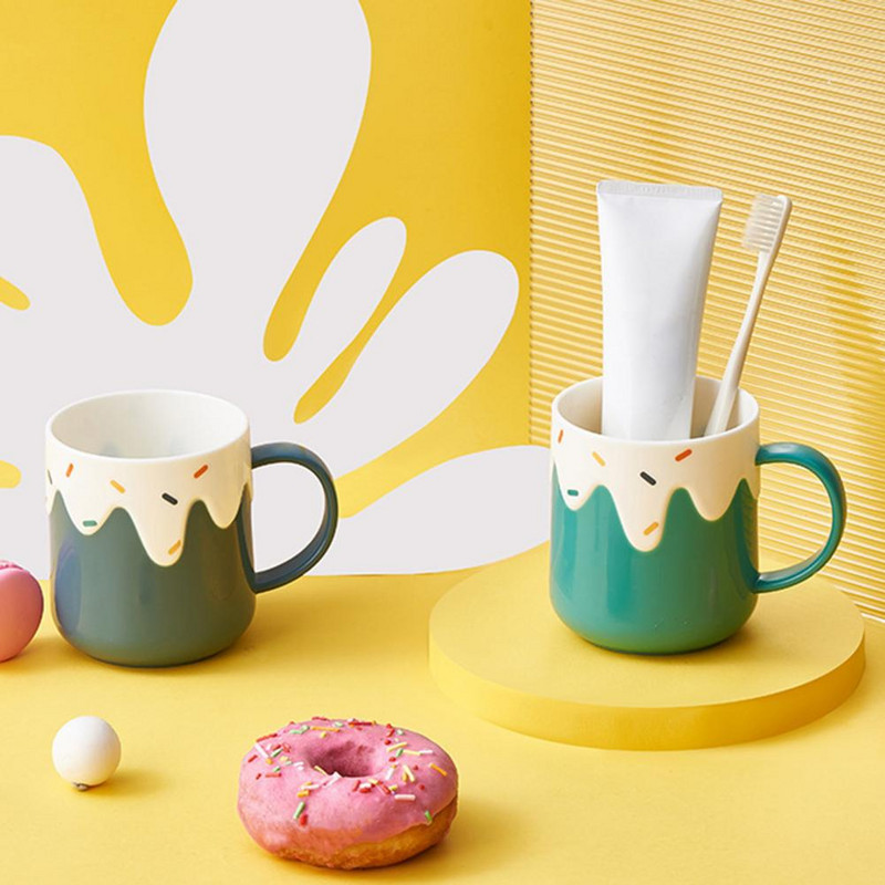 Pattern Mouthwash Cup Cake Pattern dantų šepetėlio puodelis su praktiška rankenos konstrukcija Mielas vandens puodelis skirtas namų vonios reikmenims