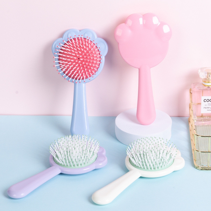 Drăguță perie de păr cu labe de pisică pentru copii, fete, portabilă, pernă de aer, cu desene animate, pieptene de masaj pentru mamă și copii, îngrijirea părului Kawaii