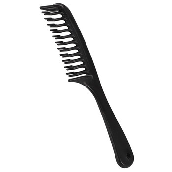 4X Черен двуредов гребен за разплитане на зъби Шампоан Гребен с дръжка за дълга къдрава мокра коса