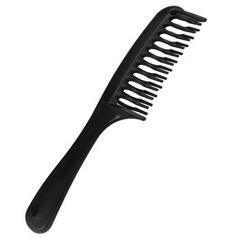 4X Черен двуредов гребен за разплитане на зъби Шампоан Гребен с дръжка за дълга къдрава мокра коса