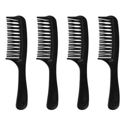 4X Black Double Row Tooth Detangler Hair Comb Shampoo šukos su rankena ilgiems garbanotiems drėgniems plaukams