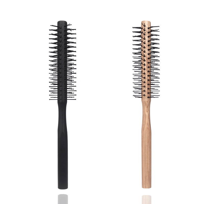 Hot Sale Egyenes göndör hajformázó kerek fésű, antisztatikus mini görgős hajkefe fa nyéllel