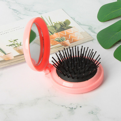 Macaroon Pieptene mic portabil, pliabil, pernă de aer cu oglindă de machiaj, masaj pentru scalp, pieptene pliabil, perie de păr pentru femei, instrumente de styling