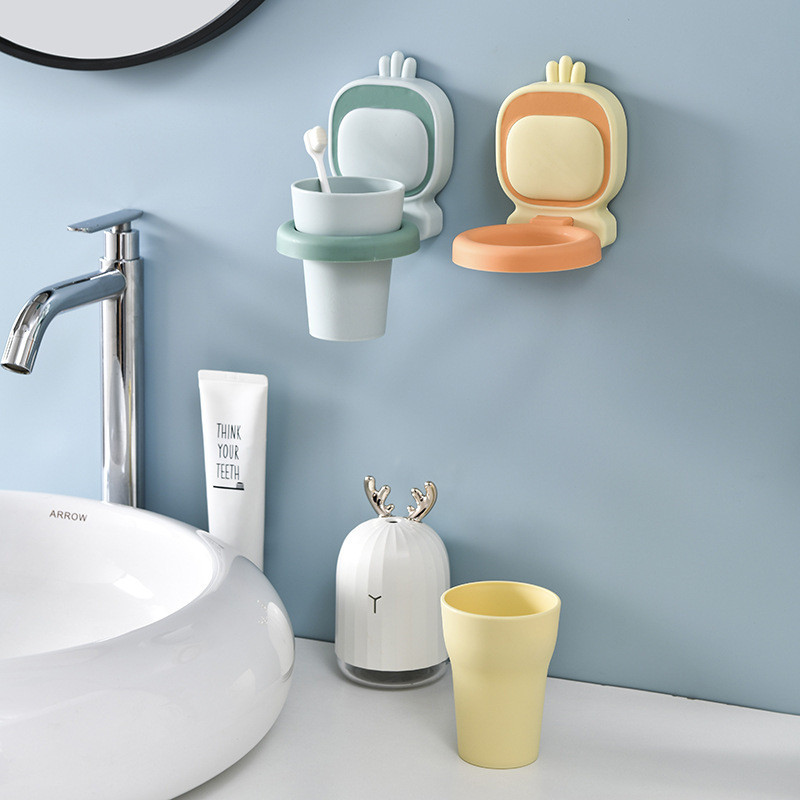 Laste multikas armas hambaharja kruusikomplekt Punch-free seinale kinnitatav hambaharja kruusiriiul poistele ja tüdrukutele.