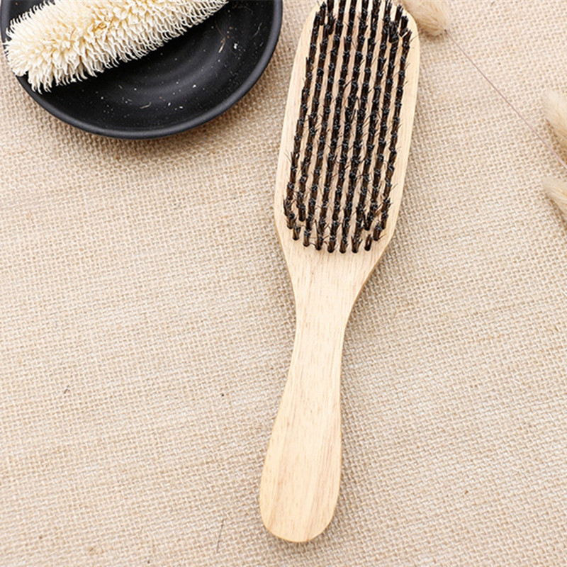 Muška četka za kosu od dlaka vepra Prirodna drvena valovita četka za mušku četku za bradu Dvostrana četka za bradu