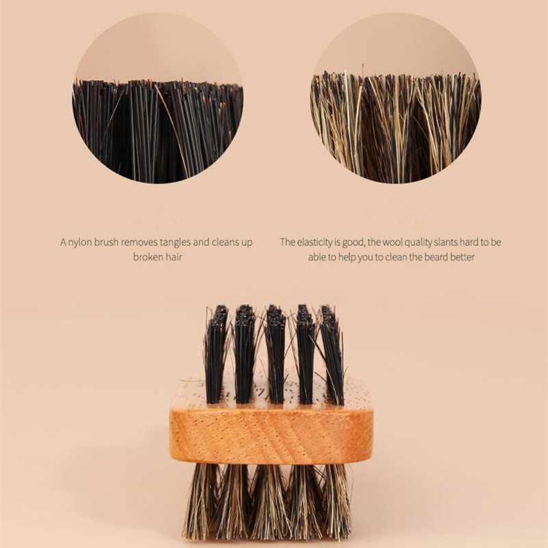 Muška četka za kosu od dlaka vepra Prirodna drvena valovita četka za mušku četku za bradu Dvostrana četka za bradu