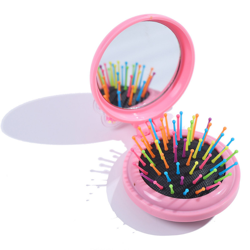 Slatki vilinski sklopivi češalj, prijenosni mini okrugli češalj za kosu s džepom za ogledalo, mali putni masažni češalj za kosu za žene, djevojčice