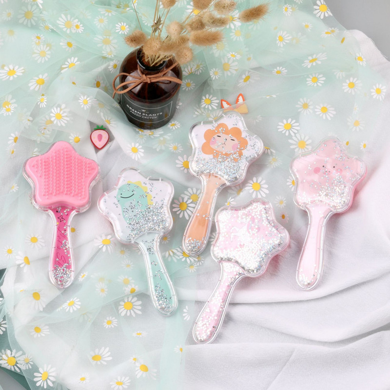 Παγιέτες με χτένα μασάζ Quicksand Μαξιλάρι μασάζ με χτένα Cute girl Comb Carry Long Hair Anti-knot Comb Hair Brush расческа для волос