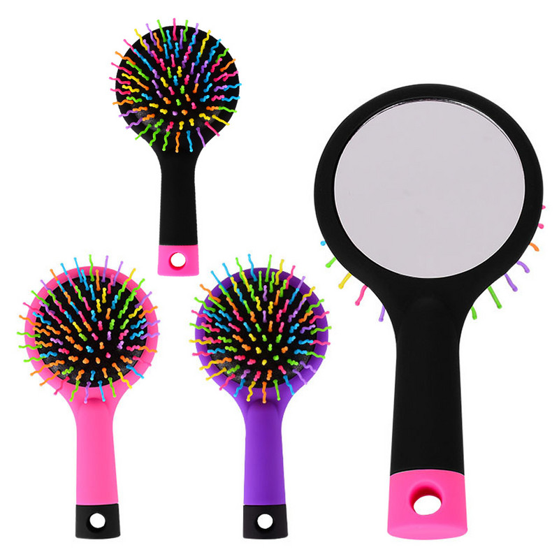 Rainbow Air Volume Paddle Četka za češljanje kose sa ogledalom za šminku Detangler Hair Curl Straight Massage Comb Brush Alat za oblikovanje kose