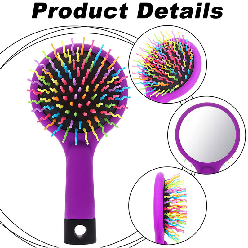 Rainbow Air Volume Paddle Četka za češljanje kose sa ogledalom za šminku Detangler Hair Curl Straight Massage Comb Brush Alat za oblikovanje kose