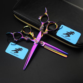 6" värvilised roostevabast terasest juuksekäärid Professionaalsed juuksuri käärid juuksuri tööriist Lamedaks lõigatud hammaste hõrenemise lõikamiseks juuksurisalong