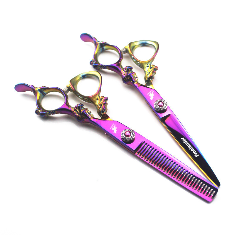 6" värvilised roostevabast terasest juuksekäärid Professionaalsed juuksuri käärid juuksuri tööriist Lamedaks lõigatud hammaste hõrenemise lõikamiseks juuksurisalong