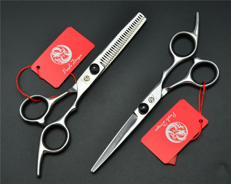 4Gb uzvalks 6`` Black Purple Dragon Profesionālās cilvēka matu šķēres Frizieris Sears ķemmes + griešanas šķēres + retināšana