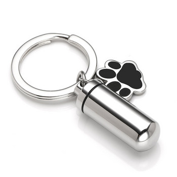 Унисекс неръждаема стомана Pet Puppy Dog Paw Charm Цилиндър медальон Урна Ключодържател за пепел Memory Keepsake Висулка Кремация Бижута