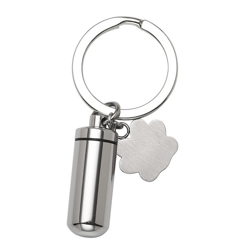 Unisex nerezová oceľová prívesok na kľúče od domáceho maznáčika, šteňa, psa, labka, valcový prívesok, urna, spomienka na popol, kremačné šperky