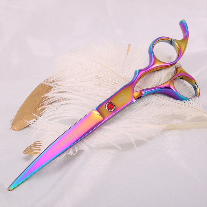 Fenice Uue disainiga 7,0-tollised allapoole kumer tera 25-kraadised kumerad käärid lemmikloomade hooldamiseks