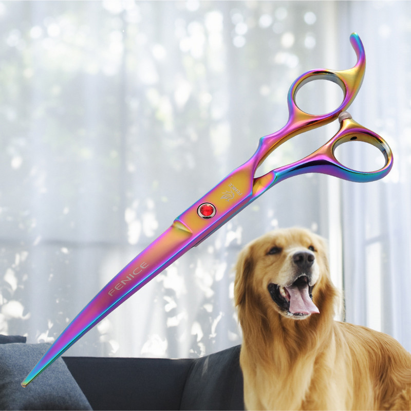 Fenice Uue disainiga 7,0-tollised allapoole kumer tera 25-kraadised kumerad käärid lemmikloomade hooldamiseks