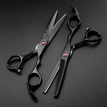 професионална Япония 440c 5.5 6 \'\' червен скъпоценен камък черни ножици за коса ножици за подстригване изтъняване фризьорски ножици фризьорски ножици