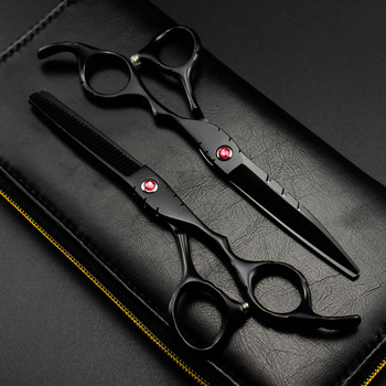 професионална Япония 440c 5.5 6 \'\' червен скъпоценен камък черни ножици за коса ножици за подстригване изтъняване фризьорски ножици фризьорски ножици