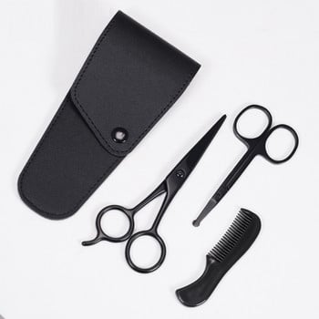 Комплект ножици от черна серия от 3 бр. Мъжки гребен за мустаци Ножици за коса в носа Подстригване на брада Комплект ножици за подстригване за мъже Инструменти за грижа