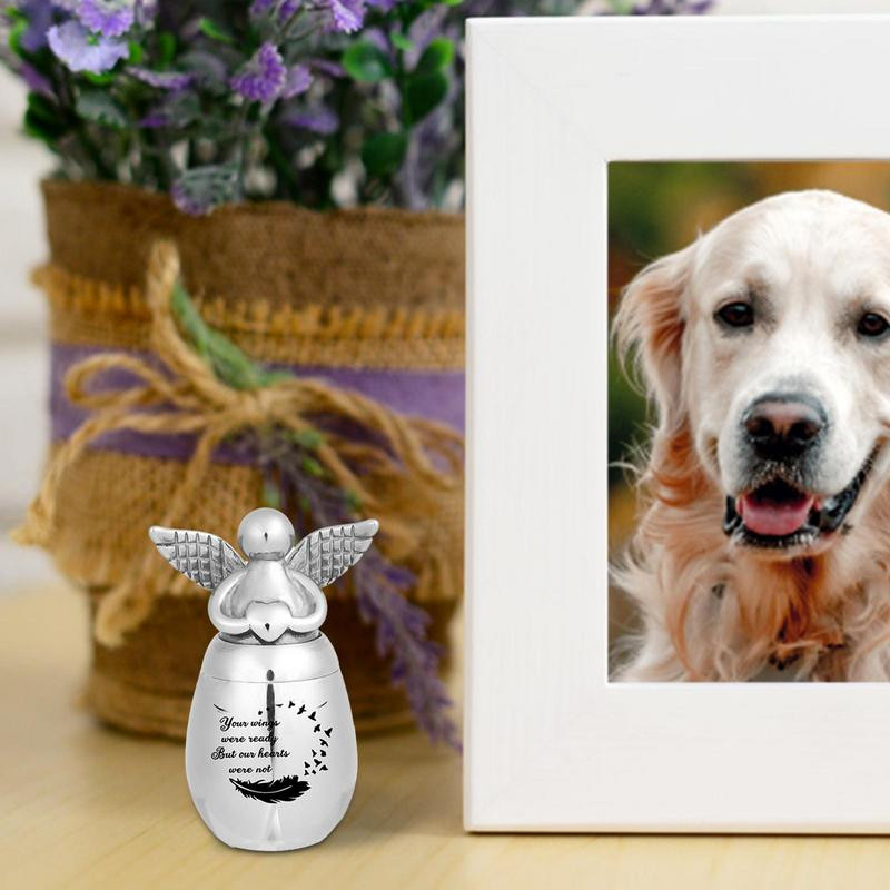 Urnă pentru câini și pisici Urnă pentru animale de companie din oțel inoxidabil pentru animale de companie Mini urne de incinerare pentru cenușă Borcan memorial pentru cenușă a îngerului din oțel inoxidabil Aripile tale