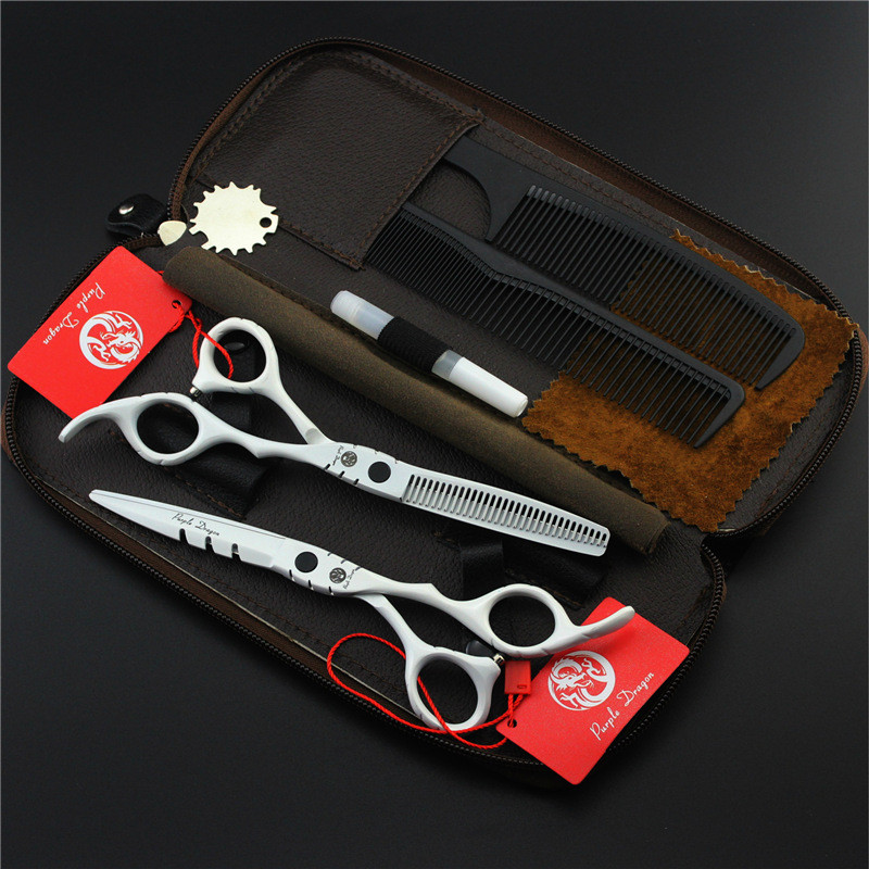 Lila Sárkány GYORS Szállítás Professzionális hajformázó eszközök, fehér 6 hüvelykes 440C hajolló fodrászolló tokkal