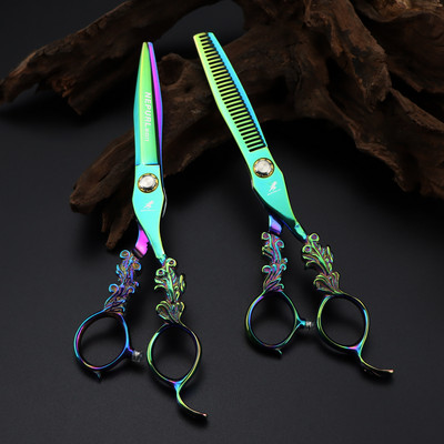 6.0" Japonia 440c foarfece profesionale pentru salon de coafură tăiate frizer, floare verde, tunsoare, foarfecă, instrument de coafură, foarfece