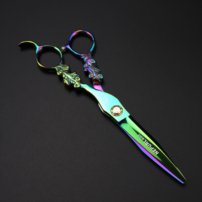 6,0" Jaapan 440c Professionaalsed juuksuri käärid Lõika Juuksur Roheline Lill Juukselõikus Harvendav Juuksuri Tööriist Käärid