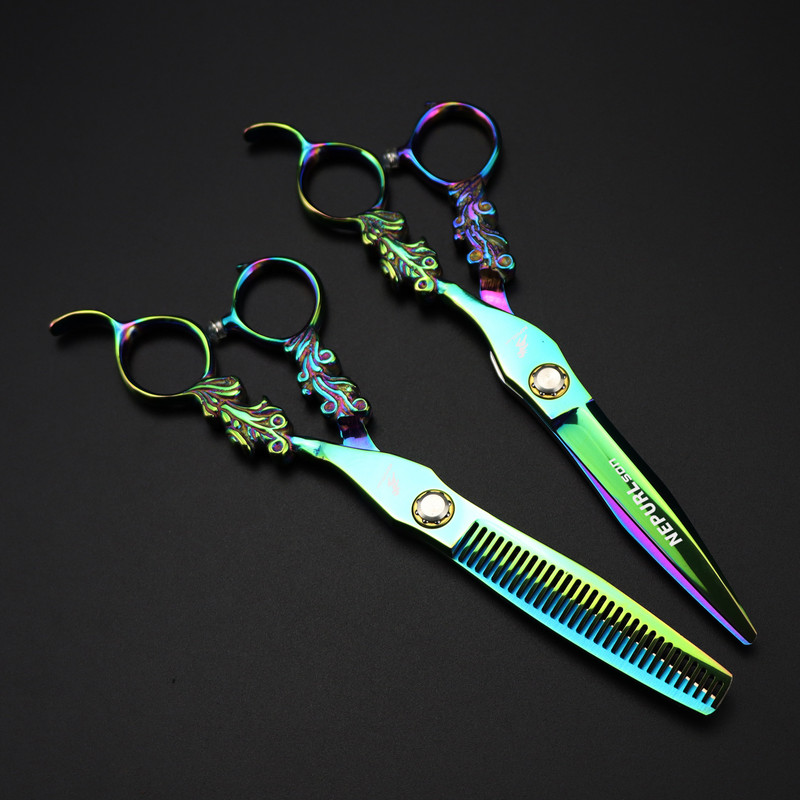 6,0" Jaapan 440c Professionaalsed juuksuri käärid Lõika Juuksur Roheline Lill Juukselõikus Harvendav Juuksuri Tööriist Käärid