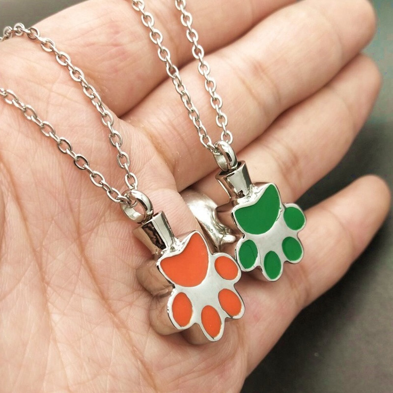 Μενταγιόν Αναμνηστικό κολιέ για στάχτες κατοικίδιων Προσωποποιημένο ανοξείδωτο ατσάλι με στάμπα πόδι αναμνηστικό αξεσουάρ