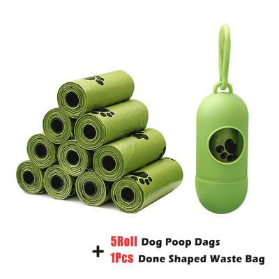 5 role/75 buc saci de caca pentru câini cu amprente de labe Saci de unică folosință pentru deșeuri de câini, în aer liber, consumabile pentru animale de companie, distribuitor de pungi de caca pentru câini