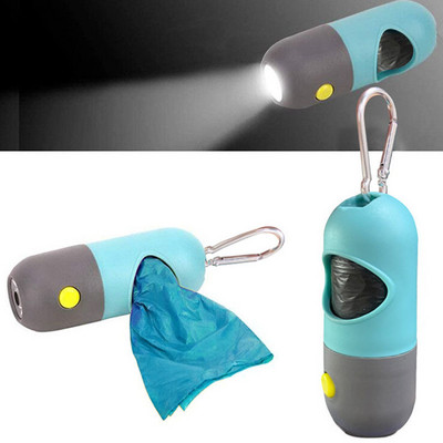 Lebomló kutyakaki táska adagoló LED lámpa Hulladékzsákok Tartó Adagolók Kakizsákok Szett Kutyák Szemetes Háziállatok Tisztító Kiegészítők
