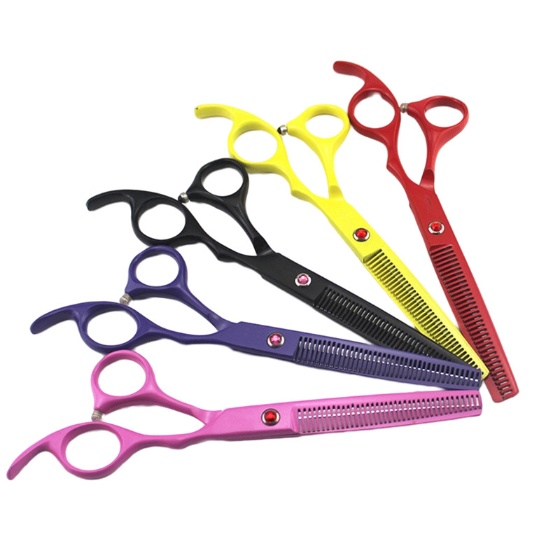 7 inch, roșu, vârf rotund, barbier, drept, japonez, din oțel, cu cap de tăiere, foarfece pentru stilist de păr