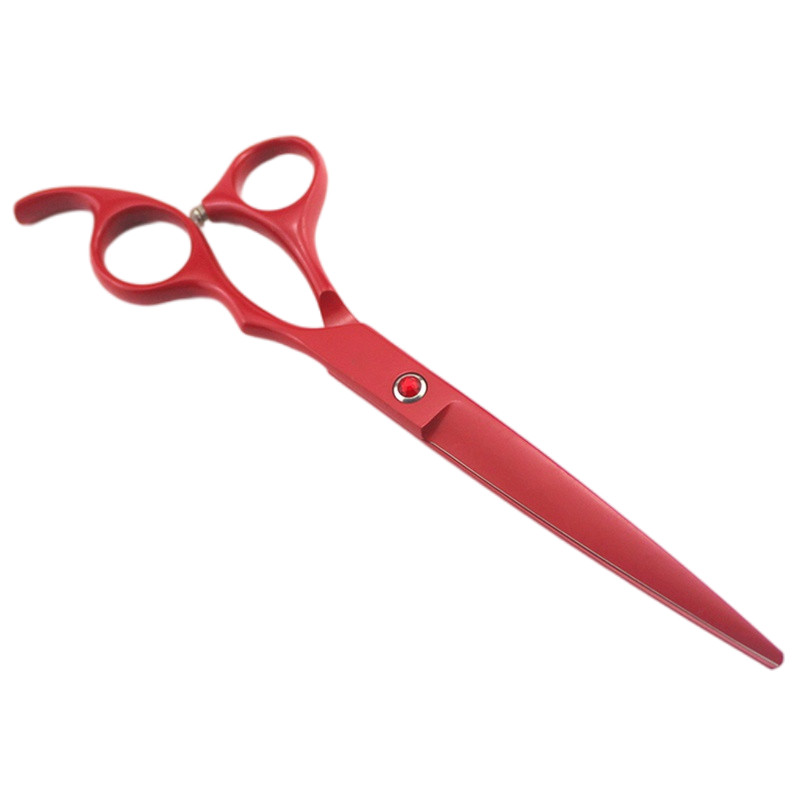 7 inch, roșu, vârf rotund, barbier, drept, japonez, din oțel, cu cap de tăiere, foarfece pentru stilist de păr