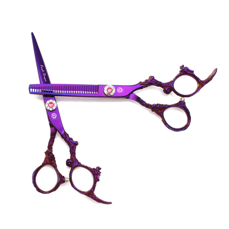 Foarfece pentru tuns păr Purple Dragon 5,5" japonez 440C 9005# Foarfece pentru tăiere profesională Foarfece pentru subțierea frizerului Dragon