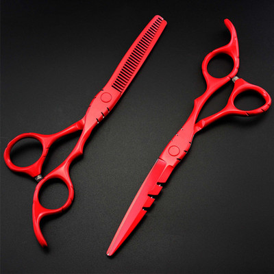 Професионална стомана JP 440c 5.5 6 `` червени ножици за коса изтъняване фризьорски ножици за подстригване фризьорски ножици