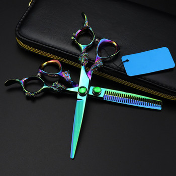 професионална японска стомана 440c 6 инча ножици за подстригване зелен дракон ножици за подстригване изтъняване бръснарски ножици фризьорски ножици