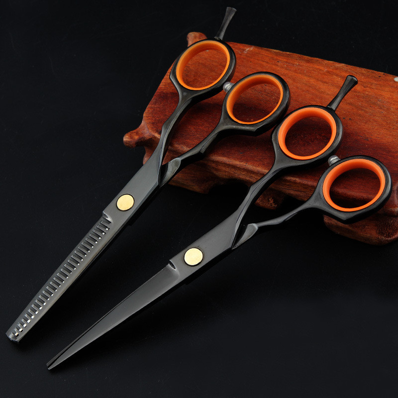 Crne profesionalne škare za kosu od 5,5 inča Ravno ružičasto rezanje Brijačnica Škare za stanjivanje frizera Frizerski aparat za šišanje