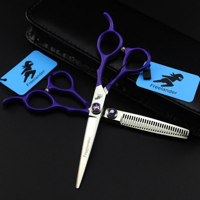 6.0 inch European Style new professional Japan 440c Blue handle Non-slip Barber Hair Thinning Blending Texturing Scissors Shear